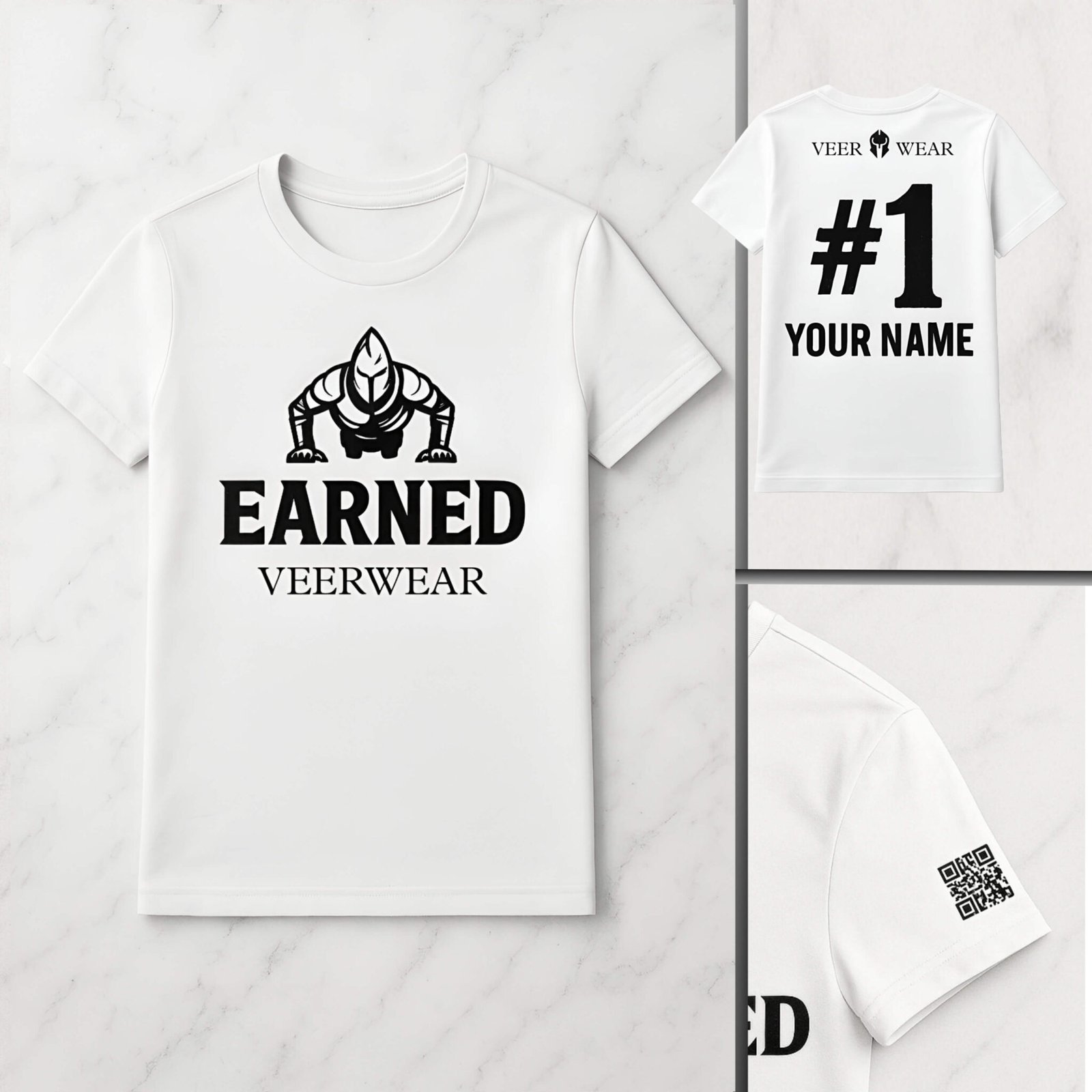 “EARNED” – VeerWear Warrior Pushup Tee (White)